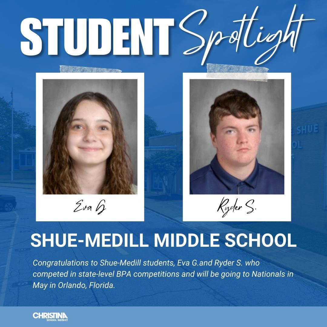 Photo collage of Shue-Medill Middle School students Eva G. and Ryder S.